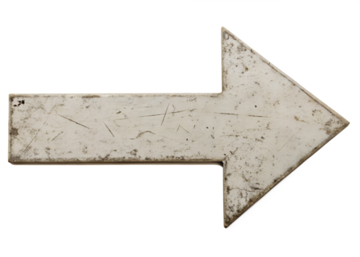 A weathered dirty white arrow pointing right showing age and grunge transparent background Generative AI
