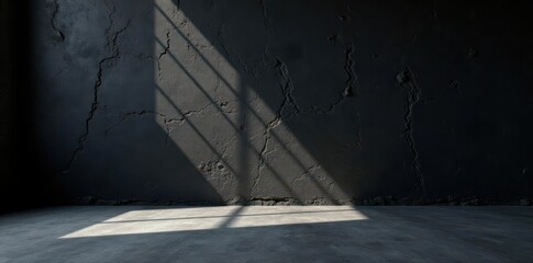 Sunlit rough black wall, textured concrete floor Dark graphite surface detail , backdrop, design