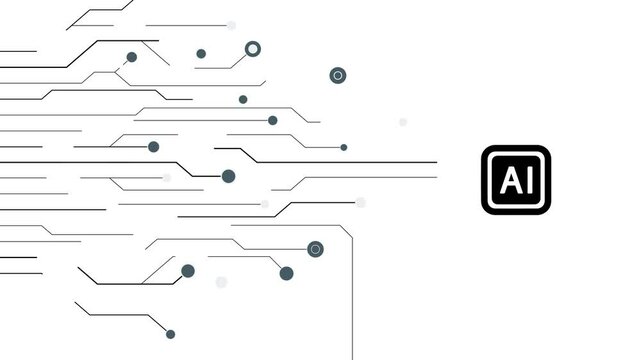 Artificial intelligence powered chip technology video background. black and white circuit lines dark technology video background. 4k animated