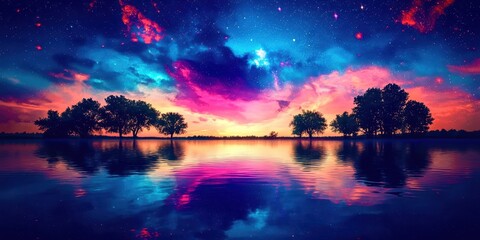 A beautiful night sky with a purple and blue background