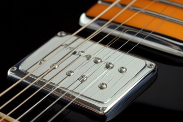 Fototapeta premium Close-up of guitar pickup showcasing fine details, metallic shin