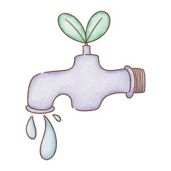water tap with leaves watercolor