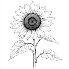 Detailed Black and White Sunflower Illustration