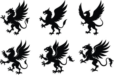 A fierce black silhouette of a griffin