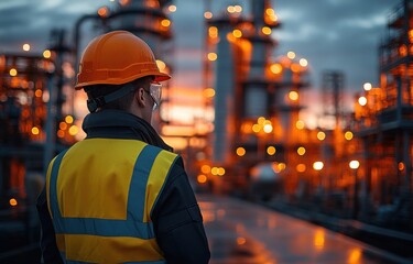 Industrial Worker in Safety Vest by Hydrogen Energy Storage Tanks
