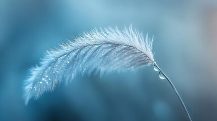Delicate feather, water droplets