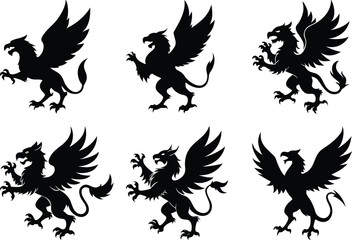 A fierce black silhouette of a griffin