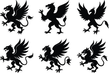 A fierce black silhouette of a griffin