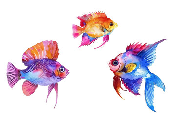 fauna, graceful, beautiful, angelfish, coral, fluid, freshwater, reef, vibrant, fish scale, collection, decorative, eye, watercolor, ocean, background, scales, animal, underwater, colorful, deep sea, 