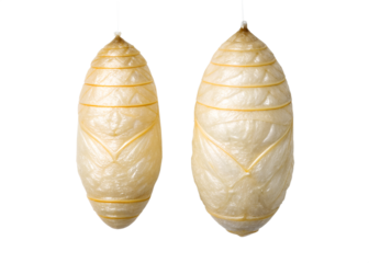Closeup Image of Two Pale Yellow Termite Cocoons Hanging Against a Gray Background transparent background Generative AI