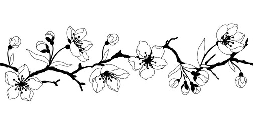 Pattern with spring flowers. Apple, sakura or cherry blossom. Beautiful decorative blooming plants.