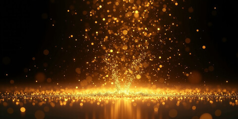 Golden Particles Glowing Against a Dark Background