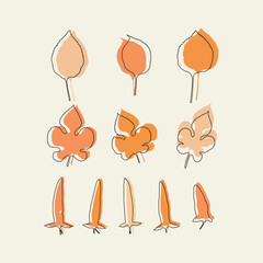 Hand-Drawn Autumn Leaf Vector Set – Warm Orange Tones Botanical Illustration