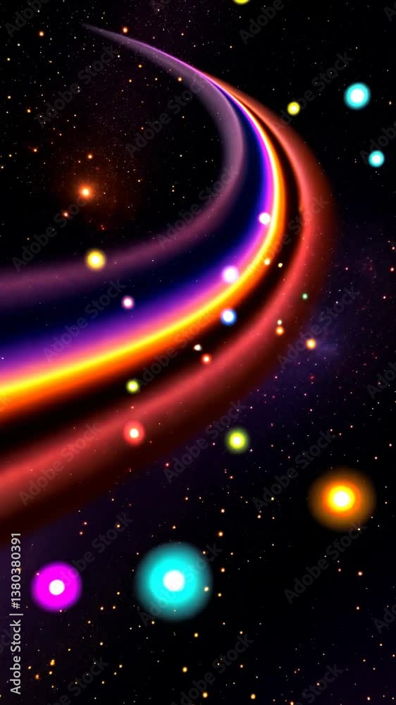 Poster A colorful line with many small dots. The dots are in different colors. 