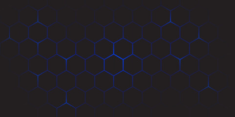 Dark Hexagonal Background with Blue Glow. Futuristic Blue Hexagon Tech Pattern. Hexagon. Vector. 