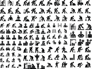 Working Builders Silhouette | Hardworking Men at Construction Site Illustration Working Builders Silhouette | Construction Workers and Labor Vector Collection