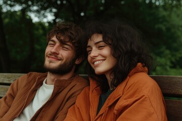 Obraz premium Joyful moment shared between friends, warm smiles amidst lush gr