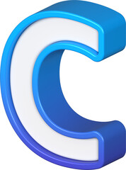 Isometric view of bold Letter C, stands out with its striking blue and white gradient, ready for visual communication, emphasizing clarity and modern feel, 3d rendering