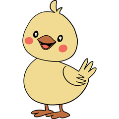 Farm theme, Cute cartoon chick with a cheerful expression and yellow feathers.