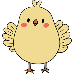 Farm theme, Cute cartoon chick with round body and small wings, featuring rosy cheeks and a cheerful expression.