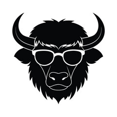 Silhouette of Buffalo Wearing Glasses.
