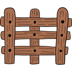 Farm theme, Wooden fence illustration with distinct horizontal and vertical planks.