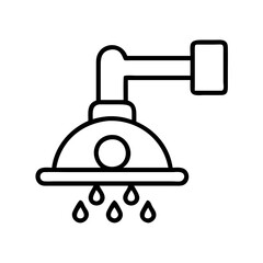 Shower head icon bathroom fixture design plumbing system water droplets vector outline illustration for spa