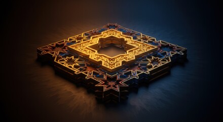 Intricate Golden Geometric Islamic Pattern Design 3D Render Abstract Art Background