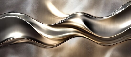 Naklejka premium Abstract metallic waves in silver and gold tones