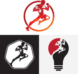 kick boxing logo vector icon. kick boxer attack sport logo icon vector.