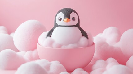 Obraz premium Adorable Penguin in a Pink Bubble Bath: A Cute 3D Render