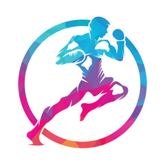 kick boxing logo vector icon. kick boxer attack sport logo icon vector.