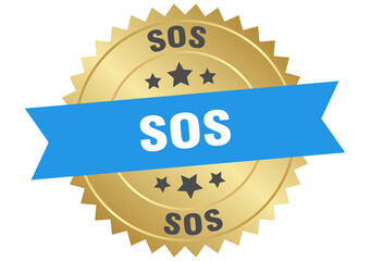 sos. sos round blue and gold label isolated on transparent background