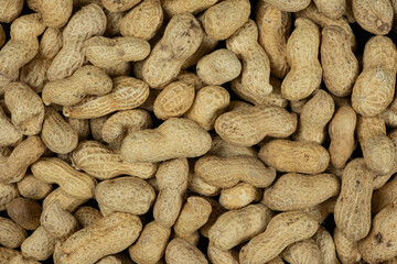 Whole Raw Peanuts in Shell Close-Up Top View