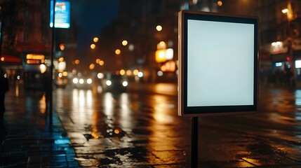 Blank Billboard Night City Street Ad Mockup.