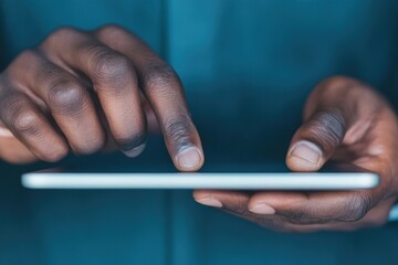 Man interacts with a tablet in a modern setting