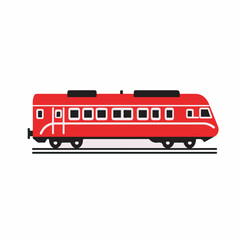 Red train transports passengers in railroad vector illustration