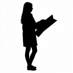 Silhouette of a Woman Examining a Map Against a White Background  