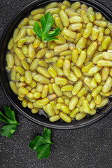 Beans flageolet green bean fresh gourmet food background on the table rustic food top view copy...