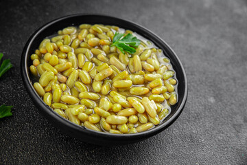 Beans flageolet green bean fresh gourmet food background on the table rustic food top view copy...
