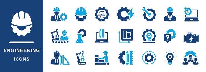 Engineering icon set. Manufacturing and machinery icon collection.