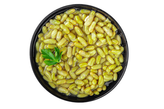 Beans flageolet green bean fresh gourmet food background on the table rustic food top view copy space