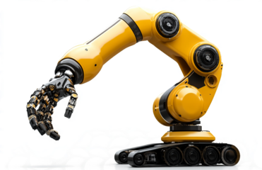yellow robotic arm on a white background,clipping path. 