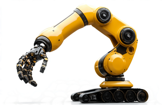 yellow robotic arm on a white background,clipping path. 