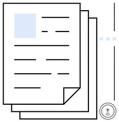 Document stack with text layout, signal icon, and dotted panel for navigation. Ideal for communication, document sharing, technology, digital messaging, wireless connectivity, network illustration