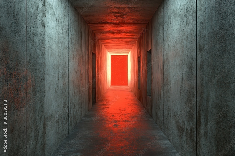 Aufkleber abstract concrete tunnel illuminated by a red light at the end showing a geometric perspective with 