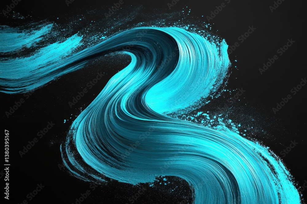 Aufkleber abstract cyan flowing brushstroke against black backdrop digital art smooth surface creative motion 