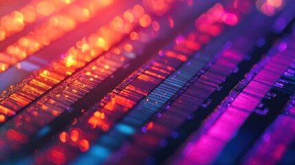 Abstract Microscopic View of DNA Strands Illuminated with Vibrant Neon Colors