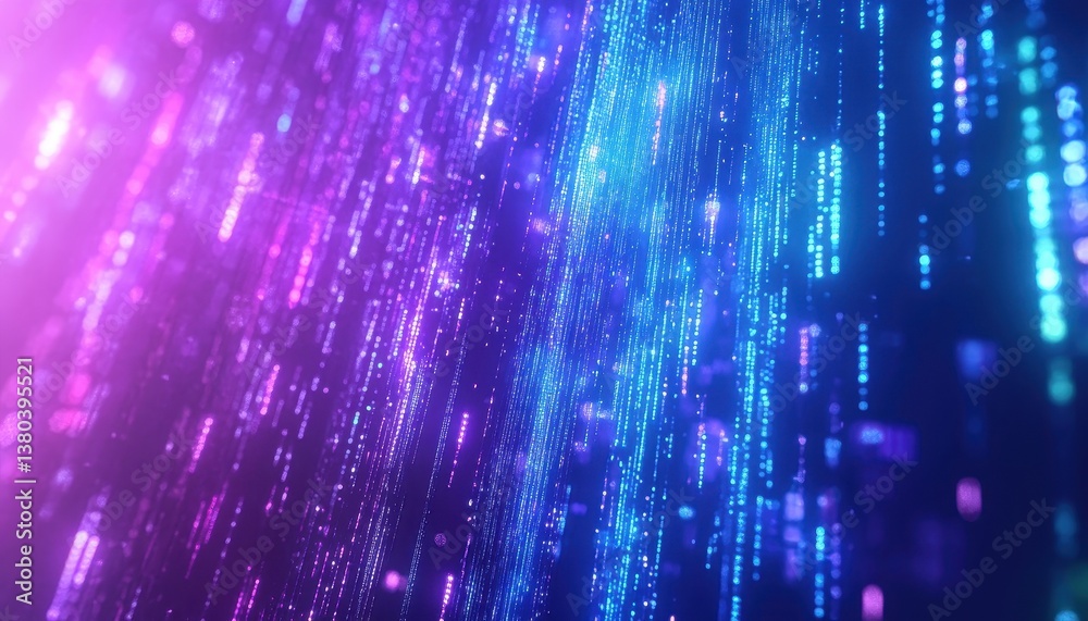 Poster Abstract Data Stream Background in Blue and Purple Glowing Light Digital Network with Futuristic Motion and Visual Effects