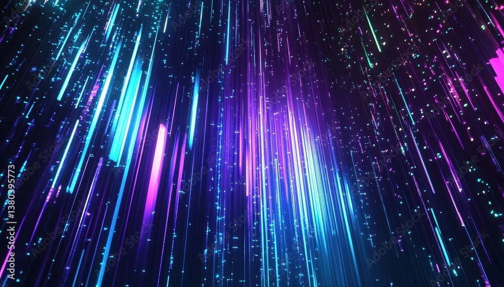 Poster Abstract Digital Stream Background with Blue and Purple Lights and Geometric Pattern Modern Futuristic Design and Glowing Elements